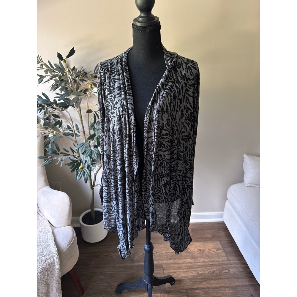 Westbound Womens Small Grey Black Animal Print Open Front Draped Cardigan USA